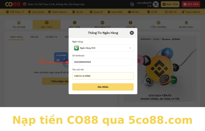 Hướng dẫn nạp tiền CO88 an toàn, uy tín 2 Nạp tiền CO88