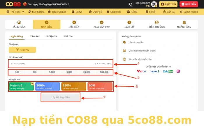Hướng dẫn nạp tiền CO88 an toàn, uy tín 3 Nạp tiền CO88