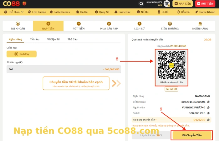 Hướng dẫn nạp tiền CO88 an toàn, uy tín 4 Nạp tiền CO88